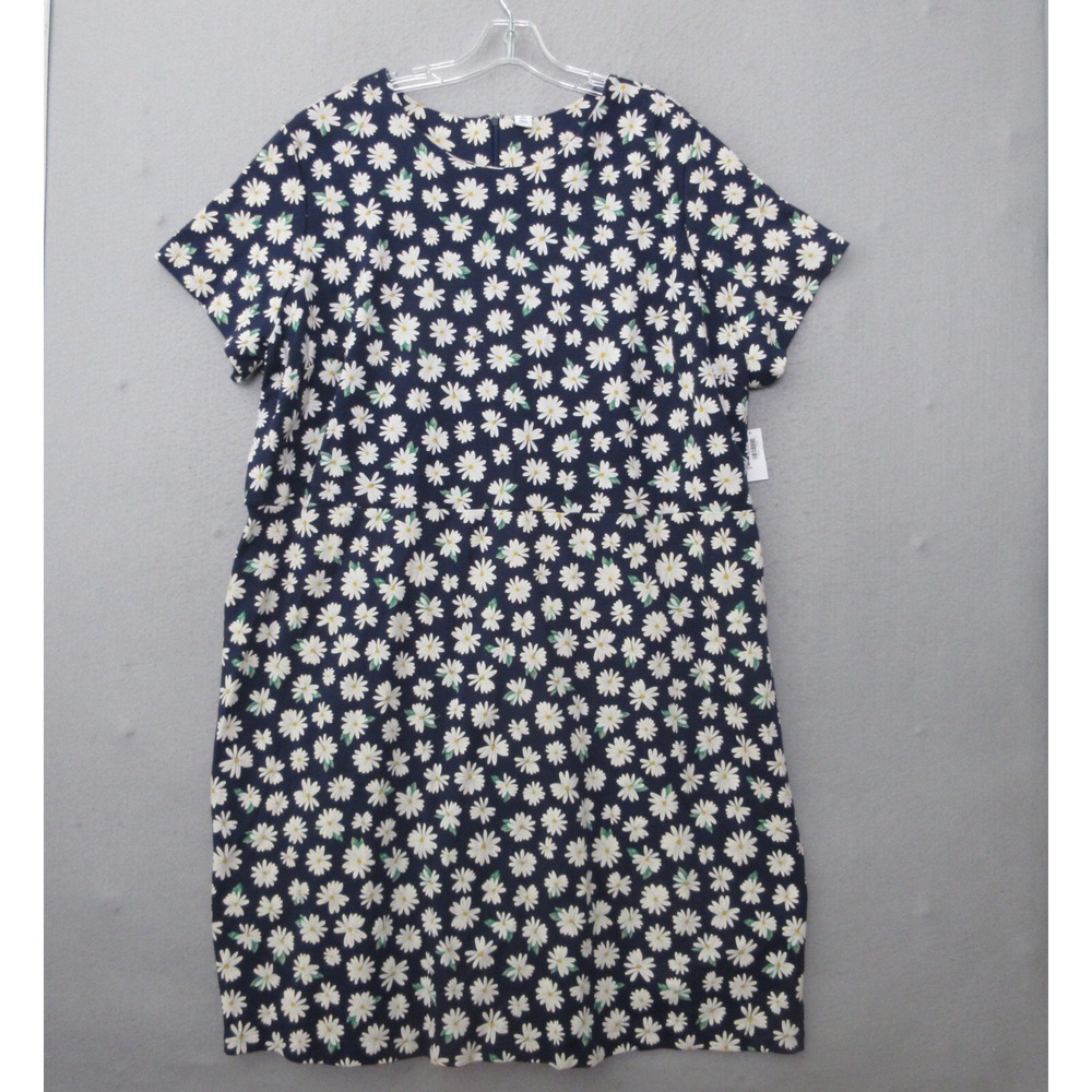 Old Navy Dress Plus 4X Blue Floral Daisy Knit Sheath Ponte‎ Knit Comfort Zip NWT